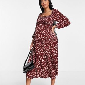 Burgundy floral maternity maxi dress